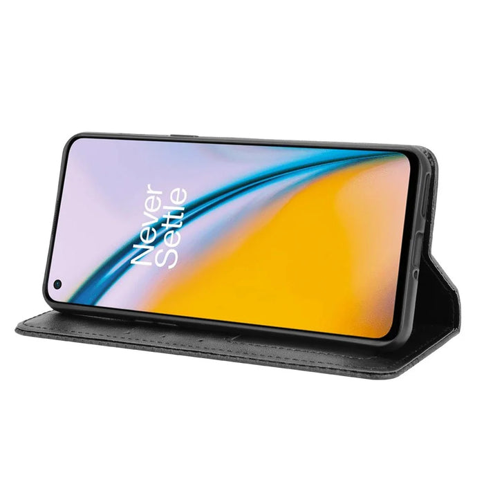 Retro Style PU Leather Flip Magnetic Stand Flip Protective Cover for OnePlus Nord 2 5G - Black - 4