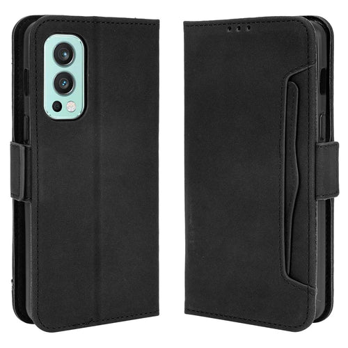 Wallet Design Phone Cover Stand Case with Multiple Card Slots for OnePlus Nord 2 5G - Black - 1