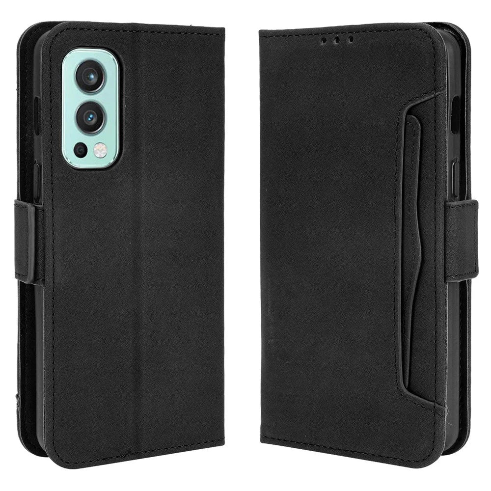 Wallet Design Phone Cover Stand Case with Multiple Card Slots for OnePlus Nord 2 5G - Black - 1