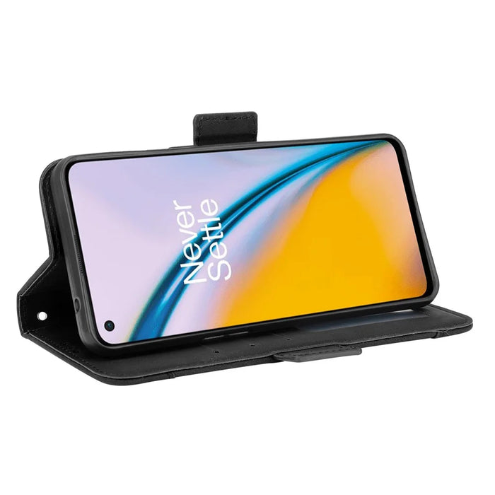 Wallet Design Phone Cover Stand Case with Multiple Card Slots for OnePlus Nord 2 5G - Black - 4