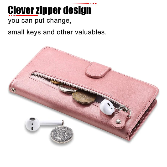 Zipper Pocket Wallet PU Leather Phone Case Shell with Stand for OnePlus Nord CE 5G - Rose Gold - 2