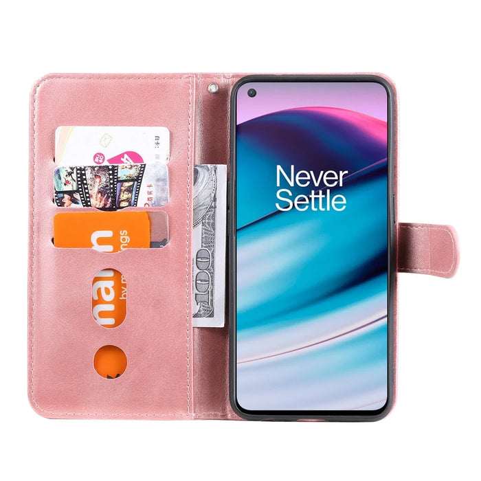 Zipper Pocket Wallet PU Leather Phone Case Shell with Stand for OnePlus Nord CE 5G - Rose Gold - 7