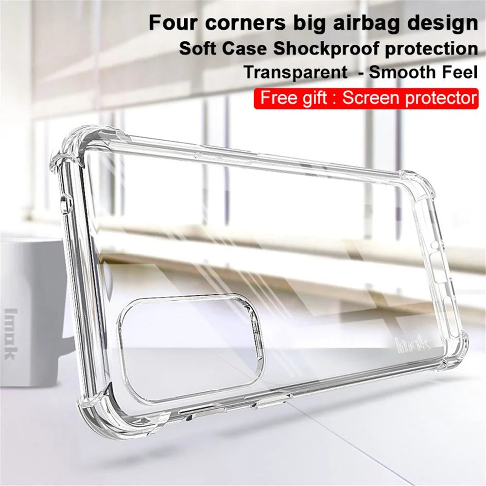 IMAK Shockproof Protective Clear Soft TPU Bumper Back Shell with Screen Protector for OnePlus Nord 2 5G - Transparent - 3