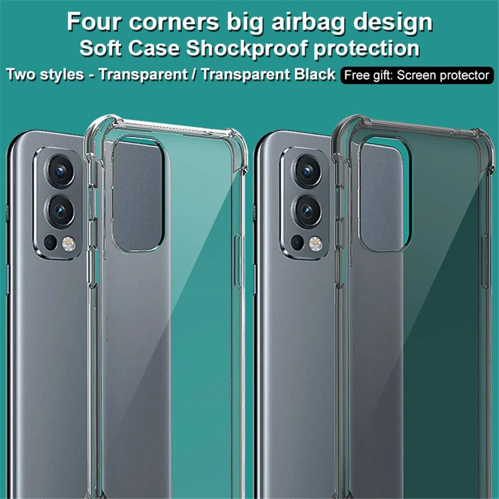 IMAK Shockproof Protective Clear Soft TPU Bumper Back Shell with Screen Protector for OnePlus Nord 2 5G - Transparent - 4