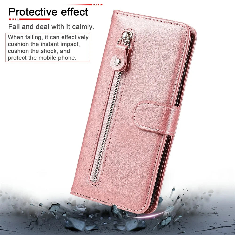 Zipper Pocket Magnetic Clasp Wallet Design Leather Phone Stand Case Shell for OnePlus Nord 2 5G - Rose Gold - 2