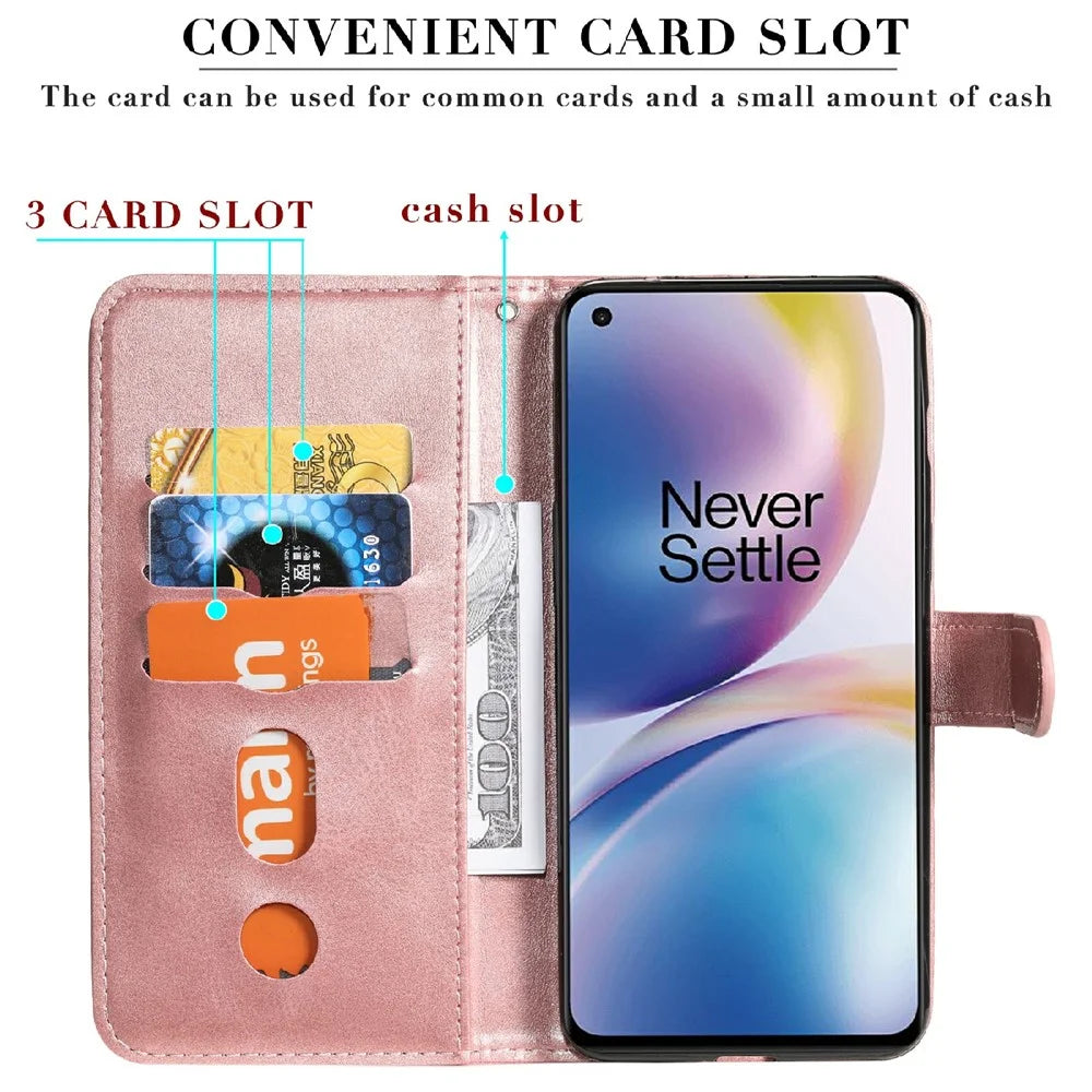 Zipper Pocket Magnetic Clasp Wallet Design Leather Phone Stand Case Shell for OnePlus Nord 2 5G - Rose Gold - 3