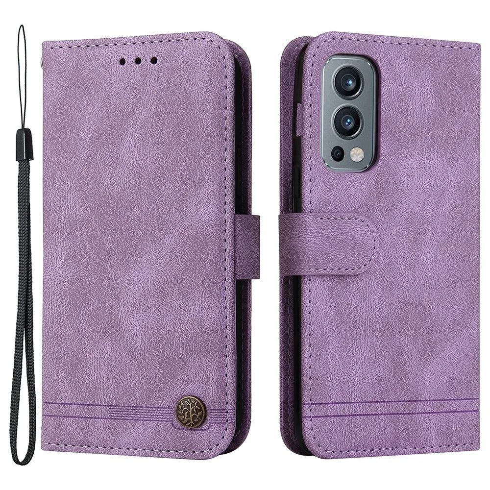 For OnePlus Nord 2 5G Leather Wallet Cases Skin Touch Phone Cover Stand with Strap - Purple - 1