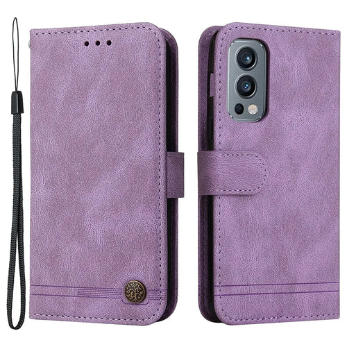 For OnePlus Nord 2 5G Leather Wallet Cases Skin Touch Phone Cover Stand with Strap - Purple - 1