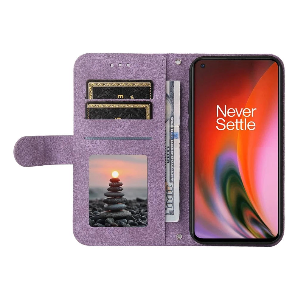 For OnePlus Nord 2 5G Leather Wallet Cases Skin Touch Phone Cover Stand with Strap - Purple - 4