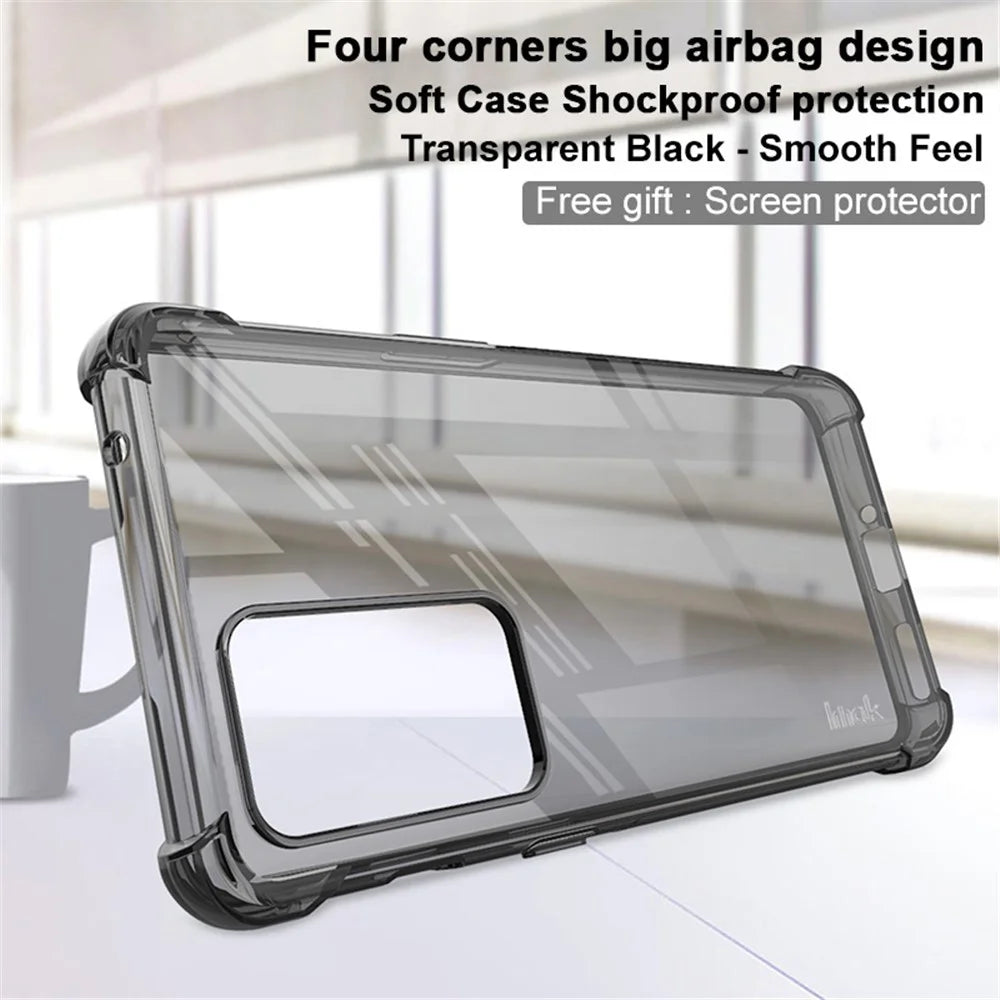 IMAK Corner Airbags Anti-drop Flexible TPU Smooth Feel Phone Case Shell with Screen Protector for OnePlus 9RT 5G - Transparent Black - 2
