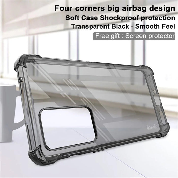 IMAK Corner Airbags Anti-drop Flexible TPU Smooth Feel Phone Case Shell with Screen Protector for OnePlus 9RT 5G - Transparent Black - 2