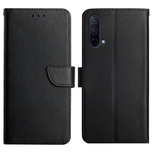 Solid Color Smooth Touch Nappa Texture Genuine Leather Outer Cover + Soft TPU Inner Shell with Stand Wallet for OnePlus Nord CE 5G - Black - 1