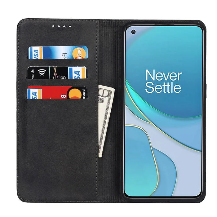 For OnePlus 8T Auto-absorbed TPU+PU Leather Wallet Phone Shell Supporting Stand Phone Case - Black - 4