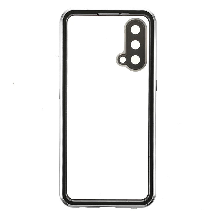 Double Side Tempered Glass Phone Case + Metal Frame with Lock Ultra Clear Cover for OnePlus Nord CE 5G - Silver - 2