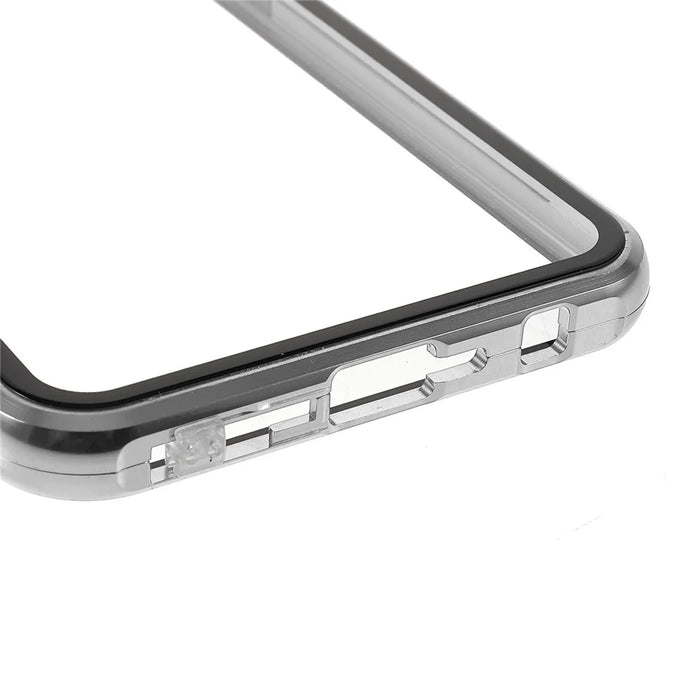 Double Side Tempered Glass Phone Case + Metal Frame with Lock Ultra Clear Cover for OnePlus Nord CE 5G - Silver - 4