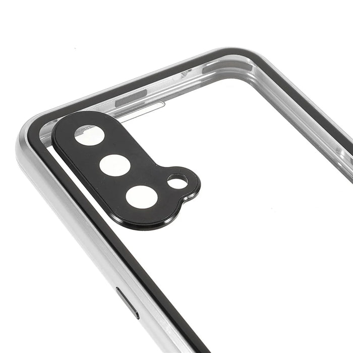 Double Side Tempered Glass Phone Case + Metal Frame with Lock Ultra Clear Cover for OnePlus Nord CE 5G - Silver - 5