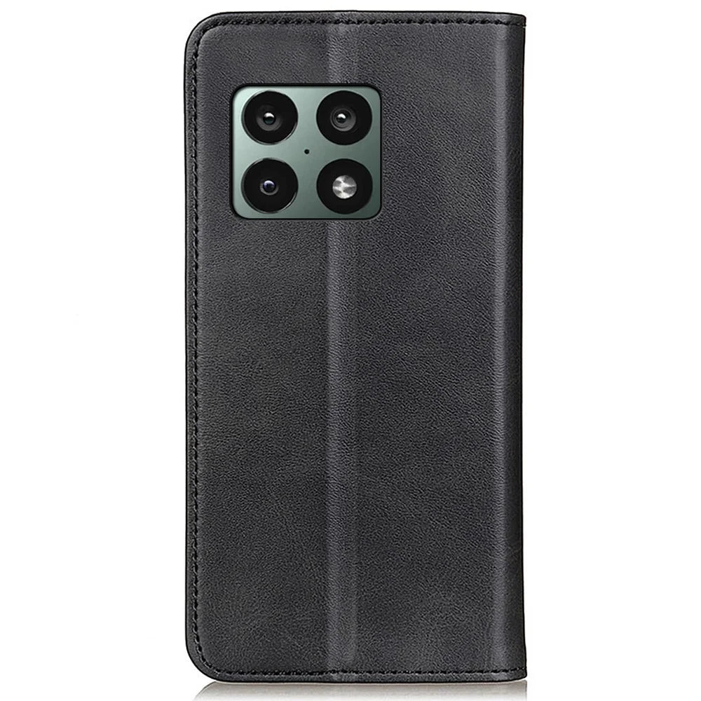 Magnetic Auto Closure Phone Case Split Leather + TPU All-round Protection Stand Wallet Cover for OnePlus 10 Pro 5G - Black - 3
