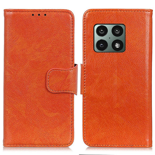 Nappa Texture Drop-proof Protection Split Leather Cover + TPU Phone Stand Case Wallet Cover for OnePlus 10 Pro 5G - Orange - 1