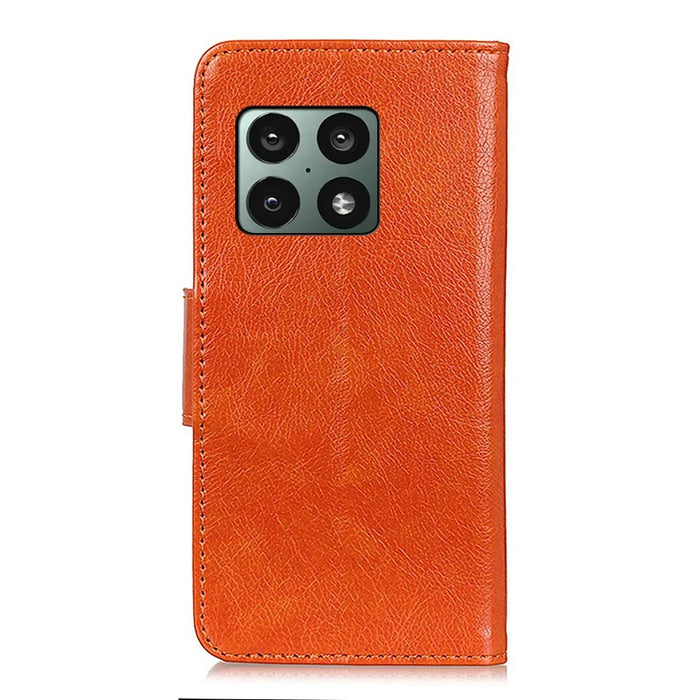 Nappa Texture Drop-proof Protection Split Leather Cover + TPU Phone Stand Case Wallet Cover for OnePlus 10 Pro 5G - Orange - 3
