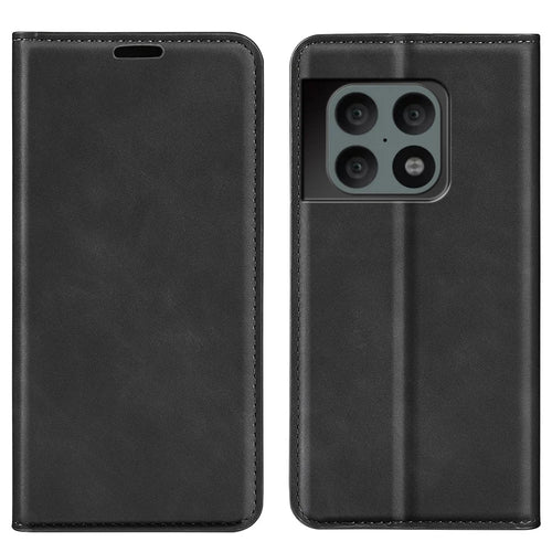 Skin-Touch PU Leather Cover Auto Magnetic Closure Wallet Stand Phone Shell for OnePlus 10 Pro 5G - Black - 1