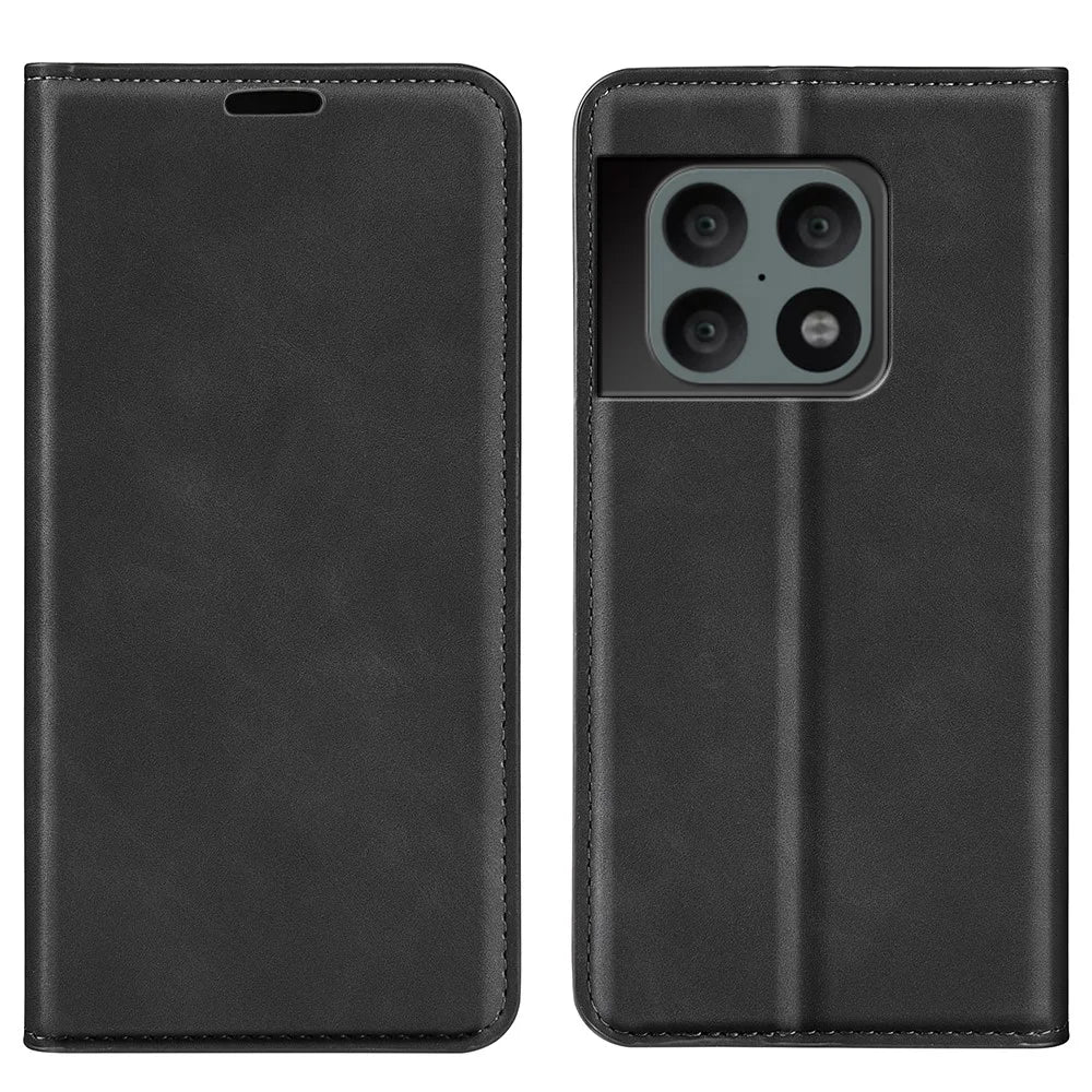 Skin-Touch PU Leather Cover Auto Magnetic Closure Wallet Stand Phone Shell for OnePlus 10 Pro 5G - Black - 1