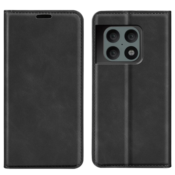 Skin-Touch PU Leather Cover Auto Magnetic Closure Wallet Stand Phone Shell for OnePlus 10 Pro 5G - Black - 1