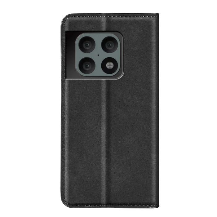 Skin-Touch PU Leather Cover Auto Magnetic Closure Wallet Stand Phone Shell for OnePlus 10 Pro 5G - Black - 3