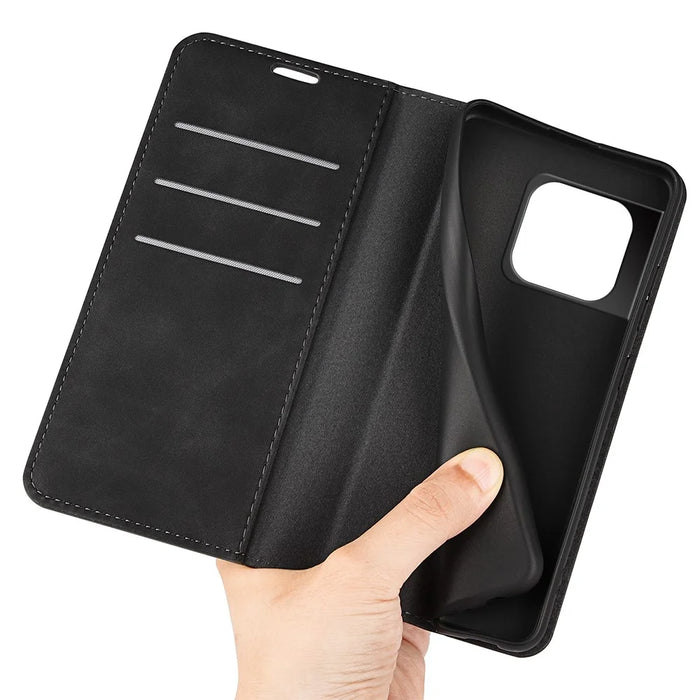 Skin-Touch PU Leather Cover Auto Magnetic Closure Wallet Stand Phone Shell for OnePlus 10 Pro 5G - Black - 4