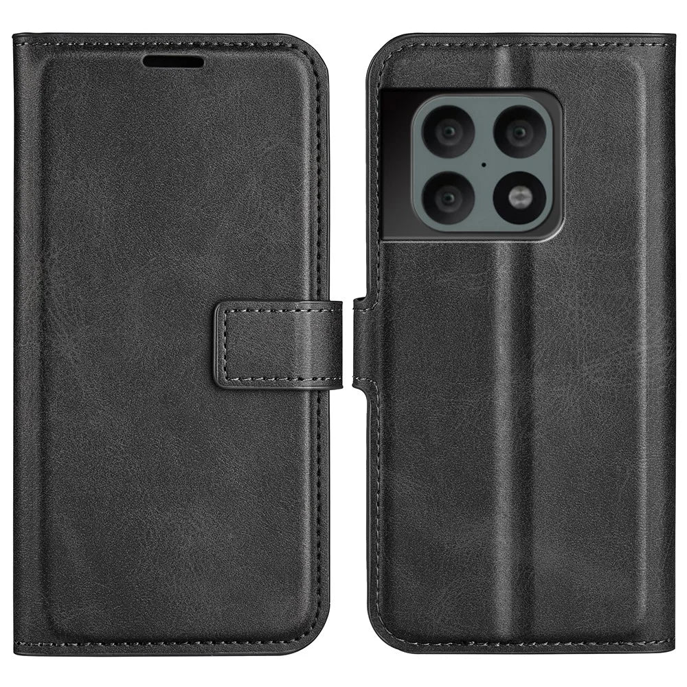 Full Body Protection PU Leather + TPU Magnetic Clasp Stand Wallet Phone Cover for OnePlus 10 Pro 5G - Black - 1