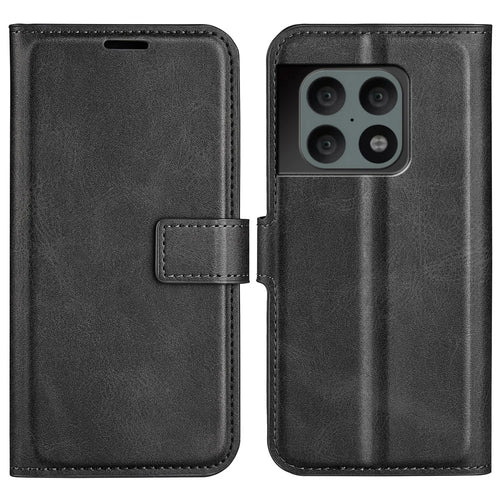 Full Body Protection PU Leather + TPU Magnetic Clasp Stand Wallet Phone Cover for OnePlus 10 Pro 5G - Black - 1