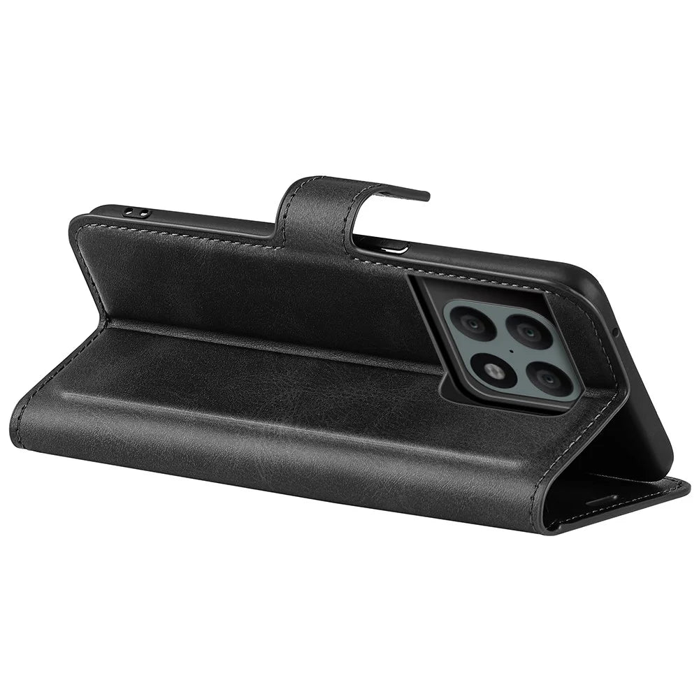 Full Body Protection PU Leather + TPU Magnetic Clasp Stand Wallet Phone Cover for OnePlus 10 Pro 5G - Black - 7