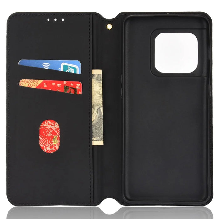 PU Leather Cover + Inner TPU Phone Case 3D Rhombus Pattern Shockproof Protector with Stand Wallet for OnePlus 10 Pro 5G - Black - 6