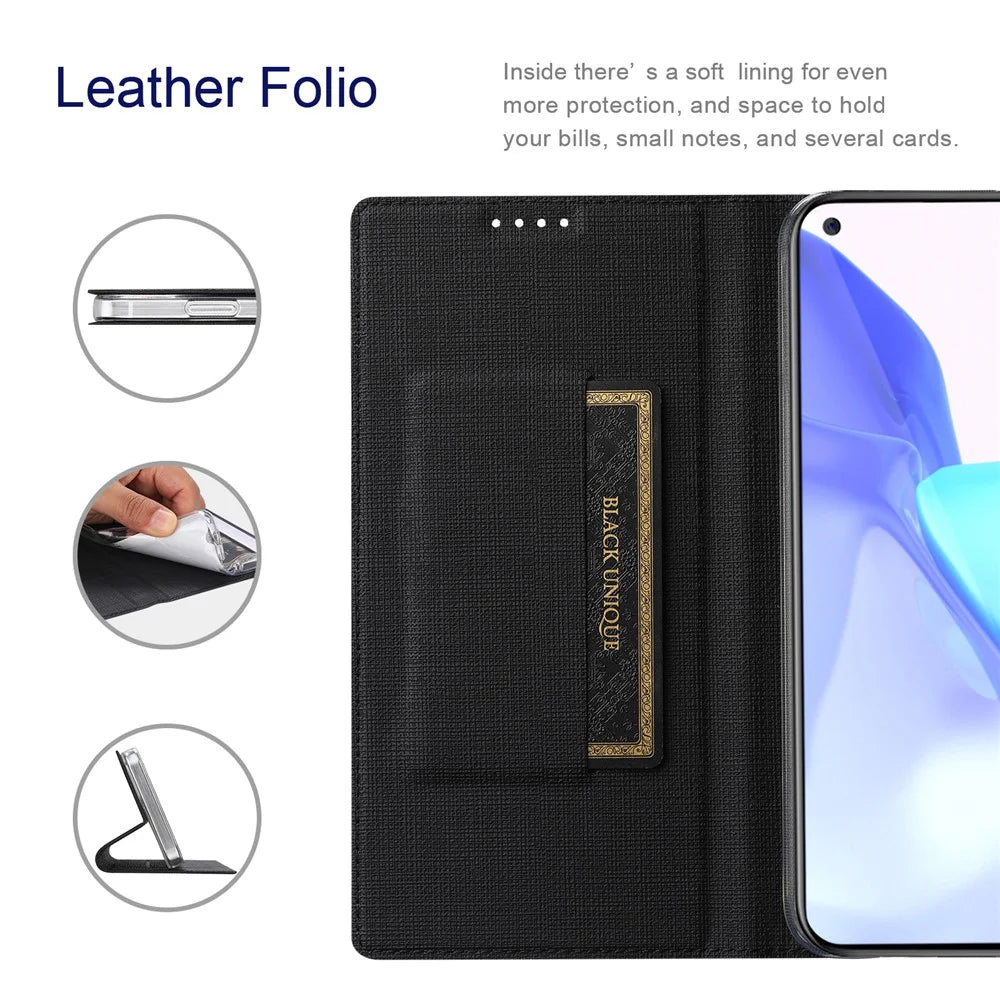 VILI DMX Series Anti-scratch Mobile Phone Bag Case PU Leather Stand Auto Magnetic Closed Phone Cover for OnePlus 9RT 5G - Black - 4