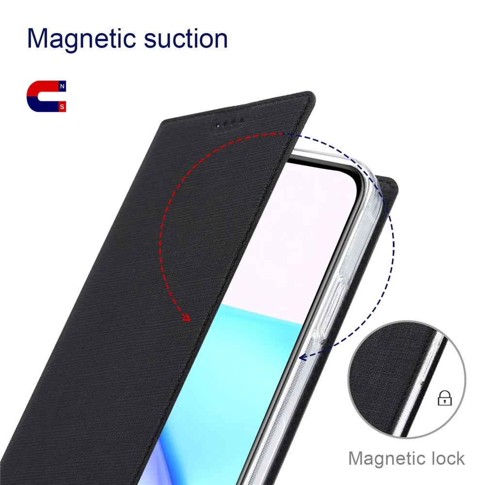 VILI DMX Series Anti-scratch Mobile Phone Bag Case PU Leather Stand Auto Magnetic Closed Phone Cover for OnePlus 9RT 5G - Black - 6