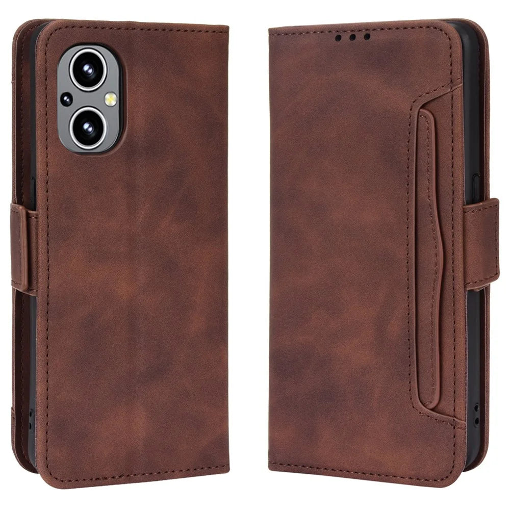 For OnePlus Nord N20 5G / Oppo Reno7 Z 5G / Reno7 Lite / A96 (China) / Reno8 Lite 5G / F21 Pro 5G / Reno8 Z 5G Multiple Card Slot PU Leather + TPU Full Protection Phone Cover with Stand Cash Pocket - Brown - 1