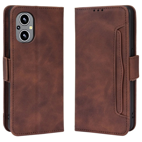 For OnePlus Nord N20 5G / Oppo Reno7 Z 5G / Reno7 Lite / A96 (China) / Reno8 Lite 5G / F21 Pro 5G / Reno8 Z 5G Multiple Card Slot PU Leather + TPU Full Protection Phone Cover with Stand Cash Pocket - Brown - 1