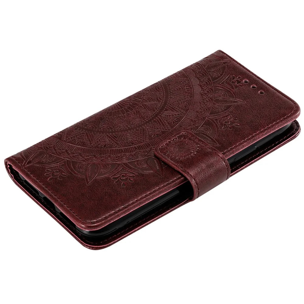Imprinted Mandala Flower Stand Wallet Leather Cover PU Leather Full Protection Phone Case with Strap for OnePlus 10 Pro 5G - Brown - 7