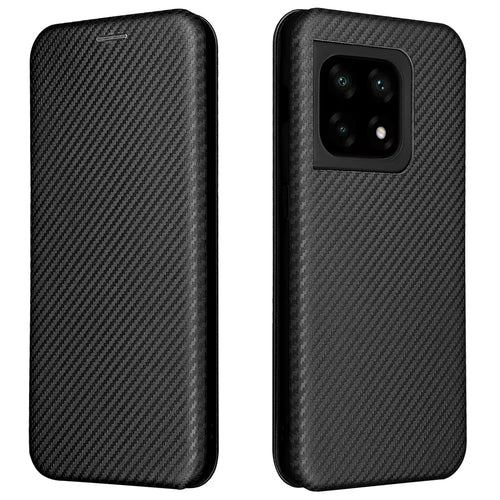 Ring Strap Kickstand Design Anti-scratch Well-protected Carbon Fiber Texture PU Leather Phone Case with Card Slot for OnePlus 10 Pro 5G - Black - 1