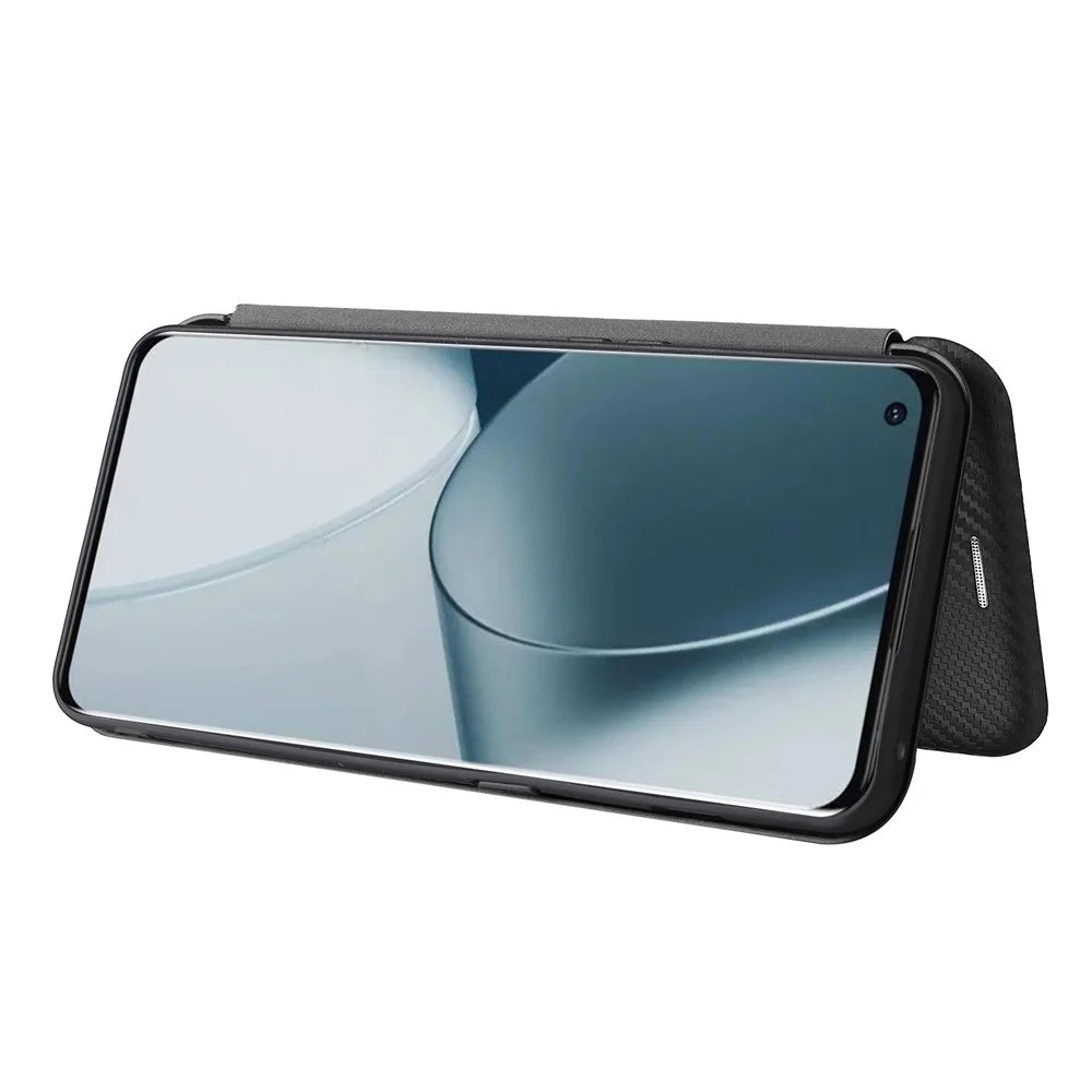 Ring Strap Kickstand Design Anti-scratch Well-protected Carbon Fiber Texture PU Leather Phone Case with Card Slot for OnePlus 10 Pro 5G - Black - 5
