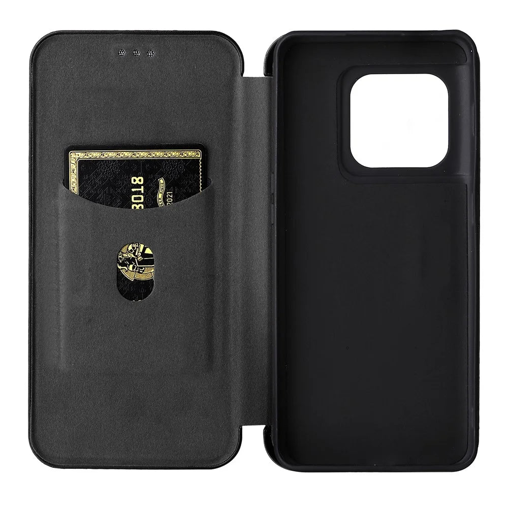 Ring Strap Kickstand Design Anti-scratch Well-protected Carbon Fiber Texture PU Leather Phone Case with Card Slot for OnePlus 10 Pro 5G - Black - 7