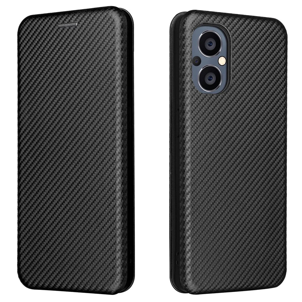 Ring Strap Kickstand Design Carbon Fiber Texture PU Leather Shockproof Mobile Phone Case with Card Slot for OnePlus Nord N20 5G - Black - 1