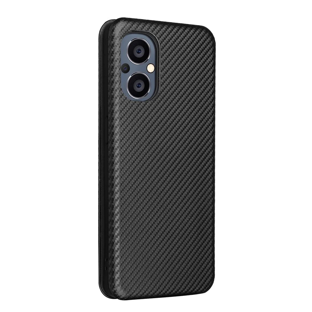 Ring Strap Kickstand Design Carbon Fiber Texture PU Leather Shockproof Mobile Phone Case with Card Slot for OnePlus Nord N20 5G - Black - 4