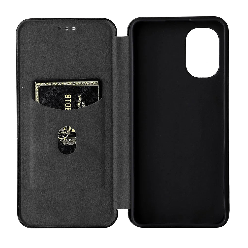 Ring Strap Kickstand Design Carbon Fiber Texture PU Leather Shockproof Mobile Phone Case with Card Slot for OnePlus Nord N20 5G - Black - 7