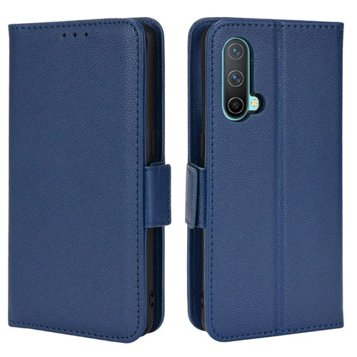 Litchi Texture PU Leather Wallet Magnetic Closure Cover Stand Flip Folio Shockproof Phone Case for OnePlus Nord CE 5G - Dark Blue - 1