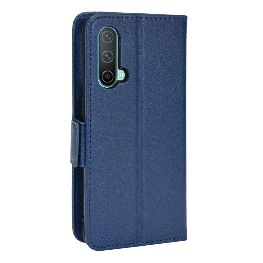 Litchi Texture PU Leather Wallet Magnetic Closure Cover Stand Flip Folio Shockproof Phone Case for OnePlus Nord CE 5G - Dark Blue - 7