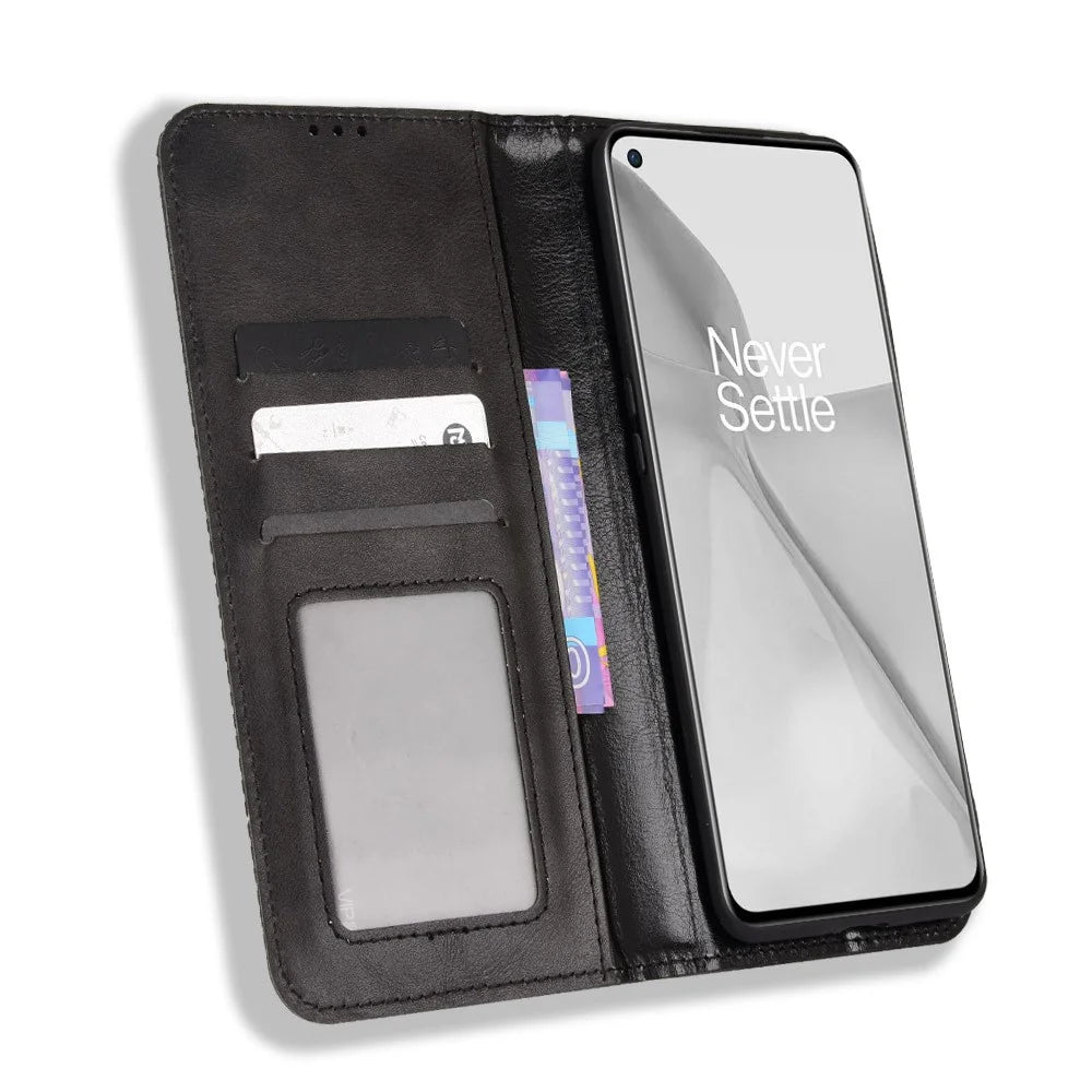360 Degrees Wrapped Retro Style Imprinted Leather Cover + TPU Inner Case Wallet Stand Phone Cover Shell for OnePlus 10 Pro 5G - Black - 4