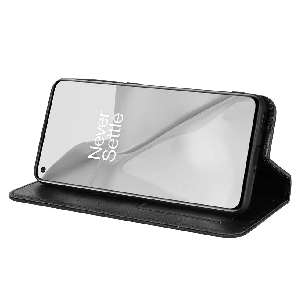 360 Degrees Wrapped Retro Style Imprinted Leather Cover + TPU Inner Case Wallet Stand Phone Cover Shell for OnePlus 10 Pro 5G - Black - 5