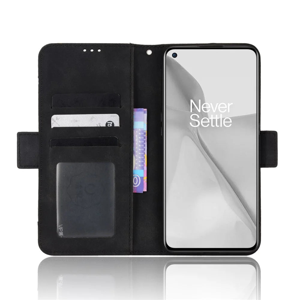 Multiple Card Slot PU Leather + TPU All-round Shockproof Phone Cover with Stand Cash Pocket for OnePlus 10 Pro 5G - Black - 4