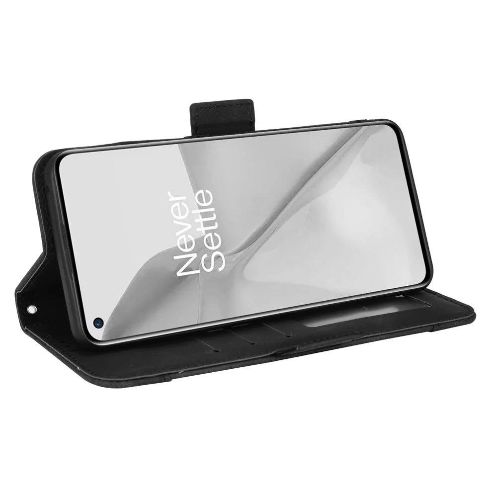 Multiple Card Slot PU Leather + TPU All-round Shockproof Phone Cover with Stand Cash Pocket for OnePlus 10 Pro 5G - Black - 5