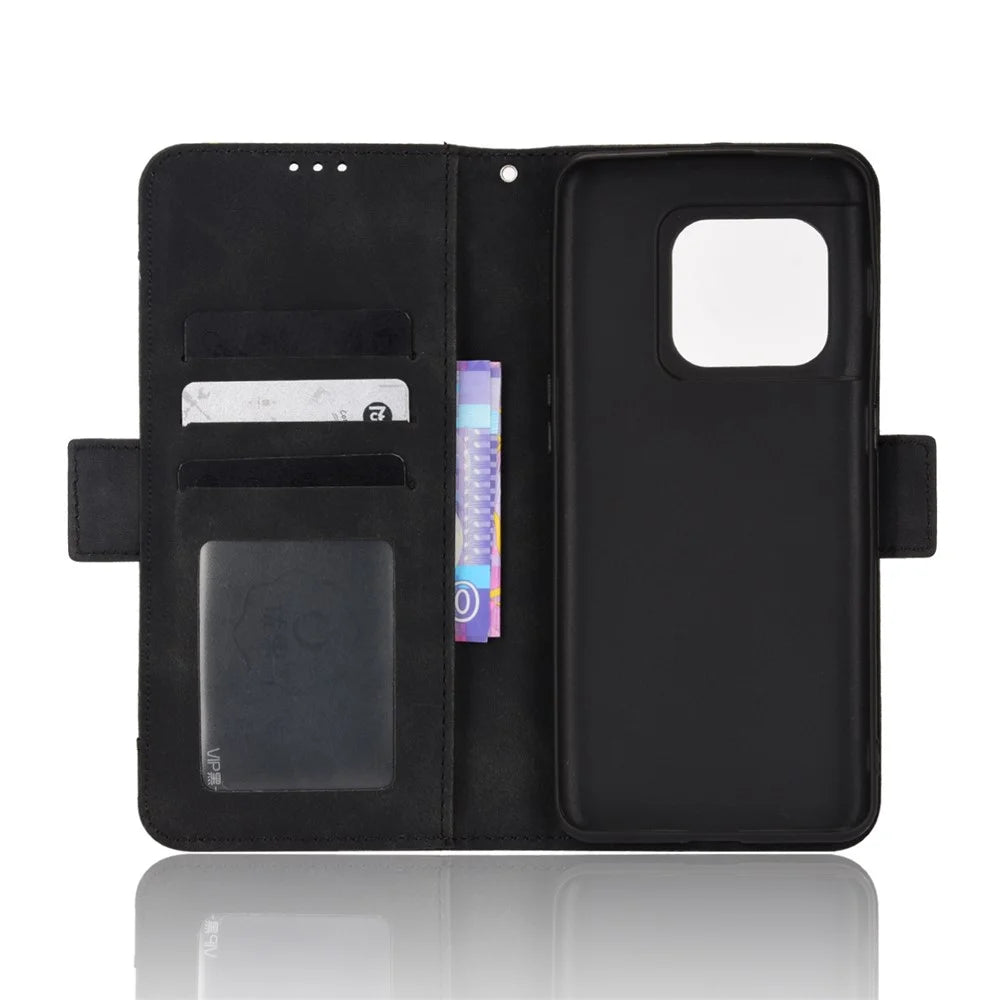 Multiple Card Slot PU Leather + TPU All-round Shockproof Phone Cover with Stand Cash Pocket for OnePlus 10 Pro 5G - Black - 6